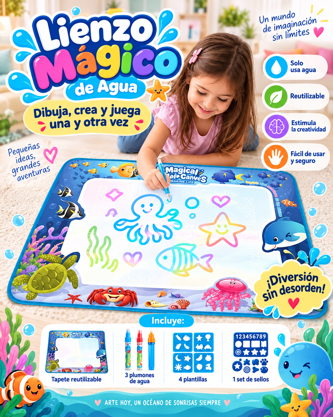 AquaKid Lienzo🎨 ¡CREA, APRENDE Y JUEGA SIN MANCHAS! ✨💦