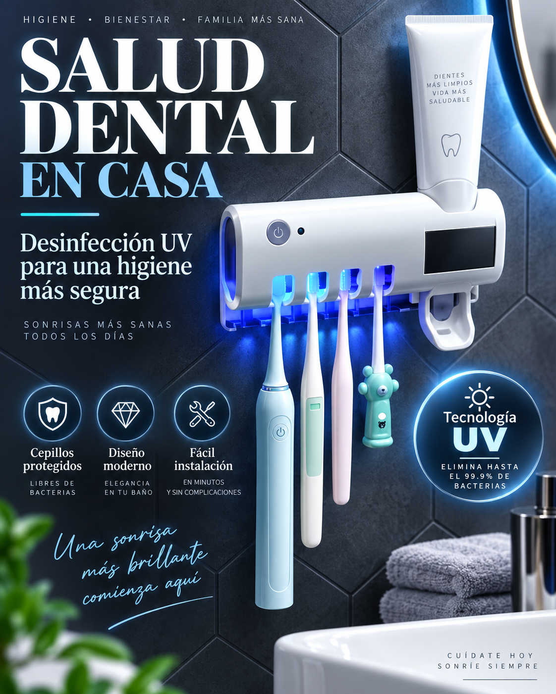Porta Cepillos Esterilizador UV🦷 – Elimina Bacterias en Segundos