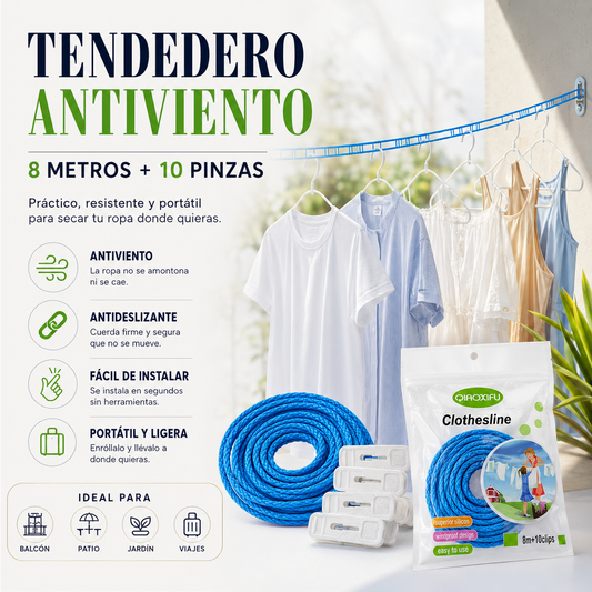 Tendedero Antiviento 8M + 10 Pinzas🌬️
