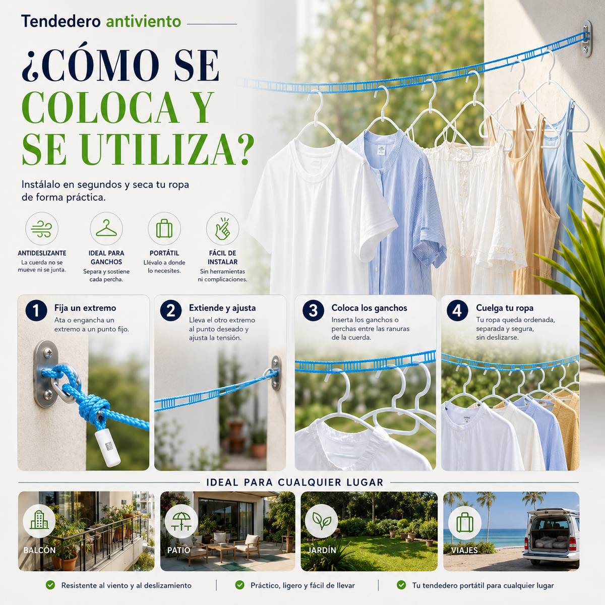 Tendedero Antiviento 8M + 10 Pinzas🌬️
