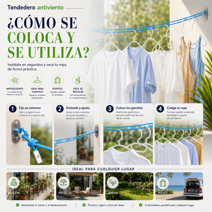 Tendedero Antiviento 8M + 10 Pinzas🌬️
